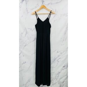 D035 AEOM Spaghetti Strap Double High Slit Maxi Dress Black